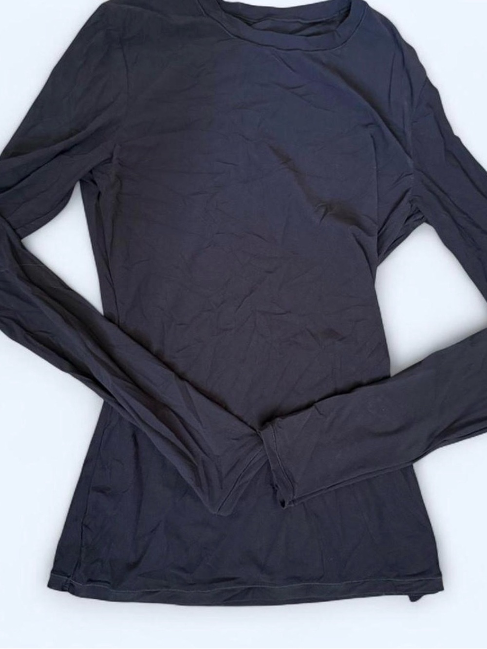 Long Sleeve Crewneck Mesh Top in Black